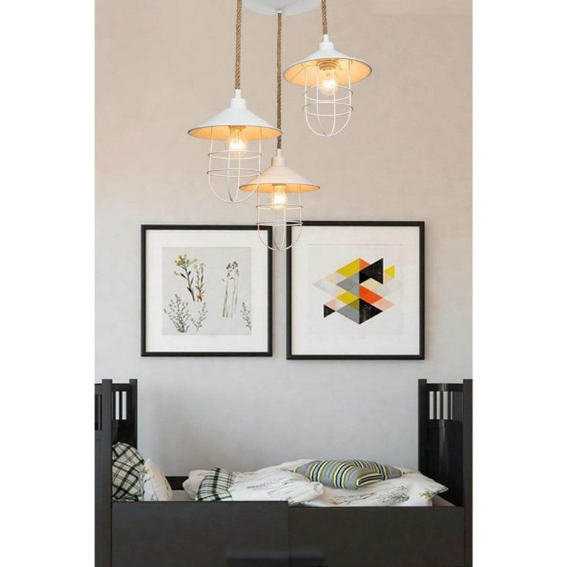 Lampada a Sospensione 3 Luci Bianca e corda iuta 90 cm