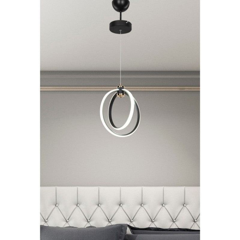 Lampada a sospensione LED Felicia due cerchi nero oro
