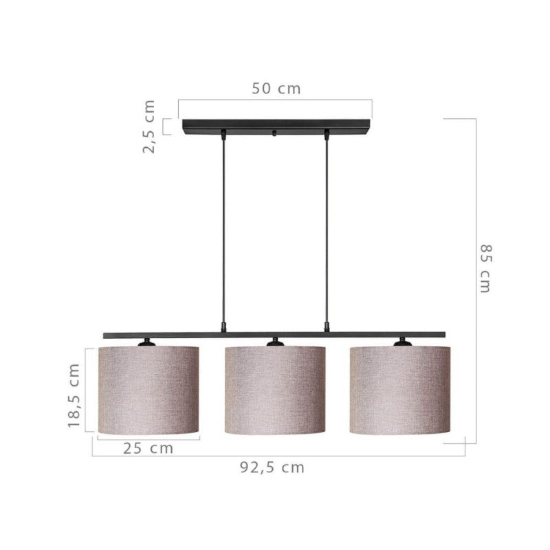 Lampada a sospensione Medusa 3 luci tessuto beige