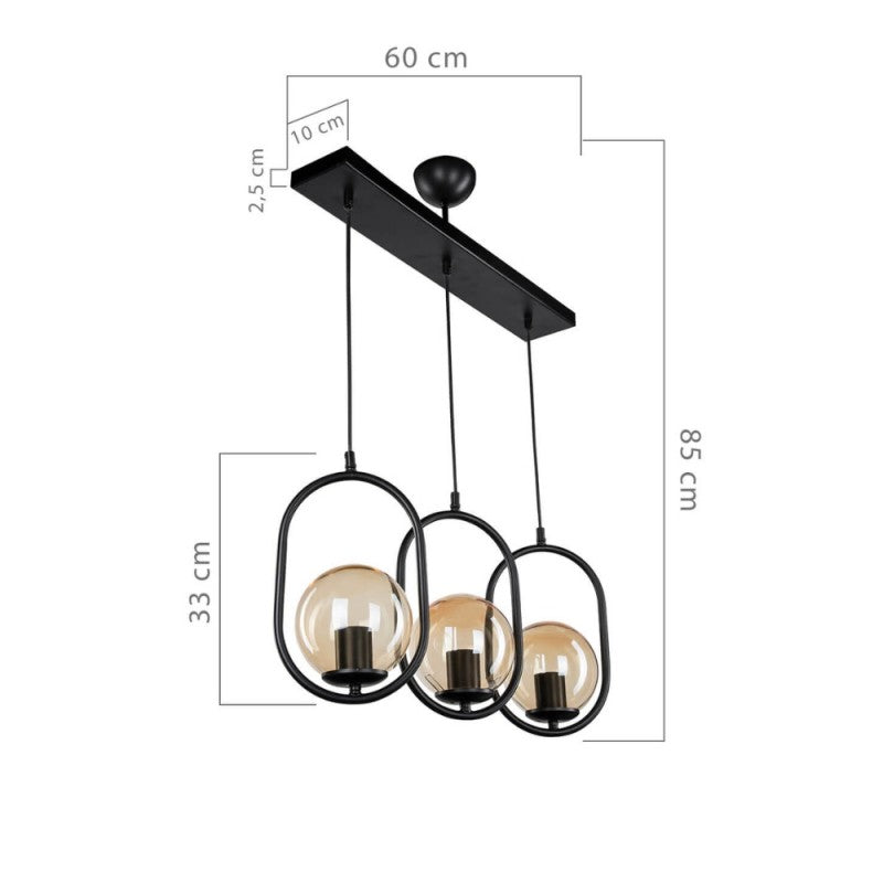 Lampada da soffitto Narissa Salone Stanza in metallo nero 3 luci