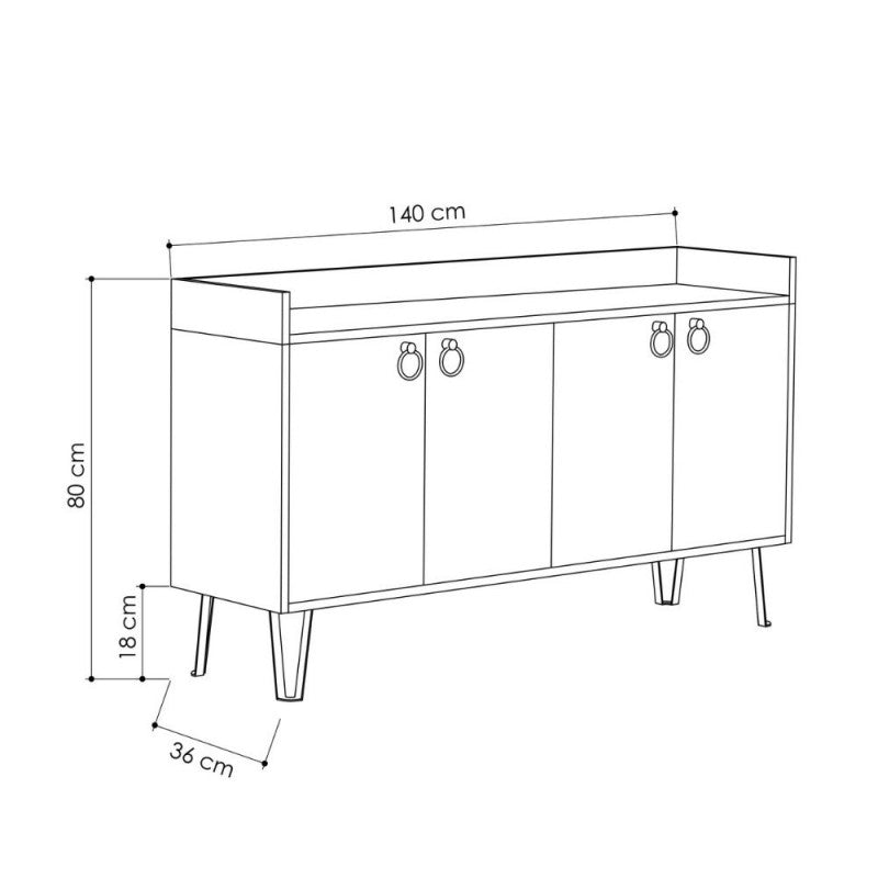 Credenza Madia per Soggiorno Tortora antracite 140x36x80 cm