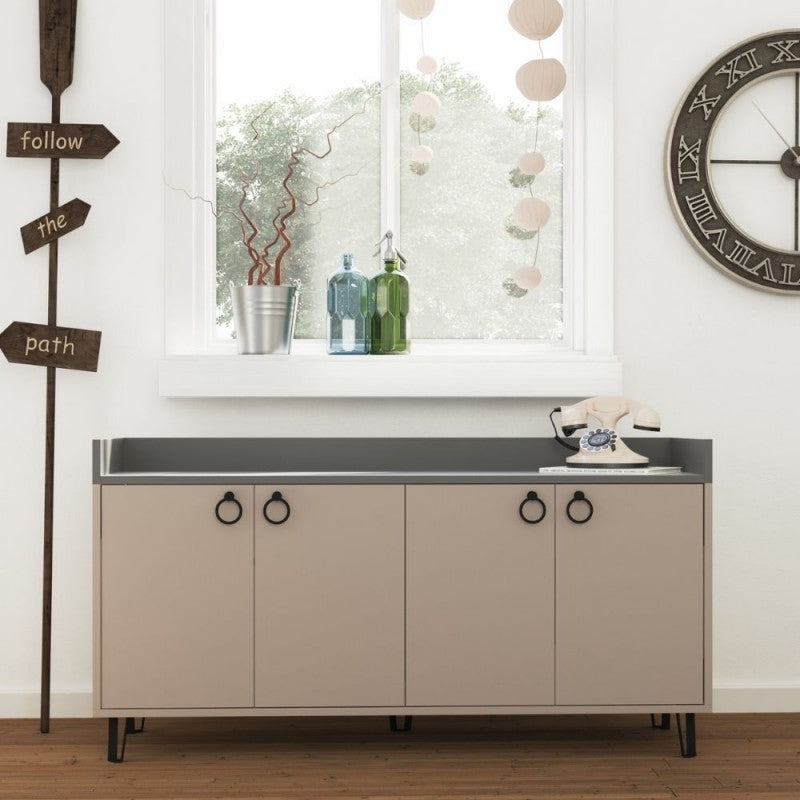 Credenza Madia per Soggiorno Tortora antracite 140x36x80 cm