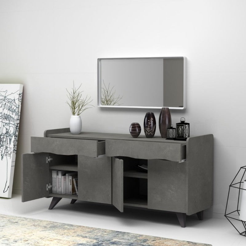 Credenza Madia Design Moderno Grigio cemento per Soggiorno