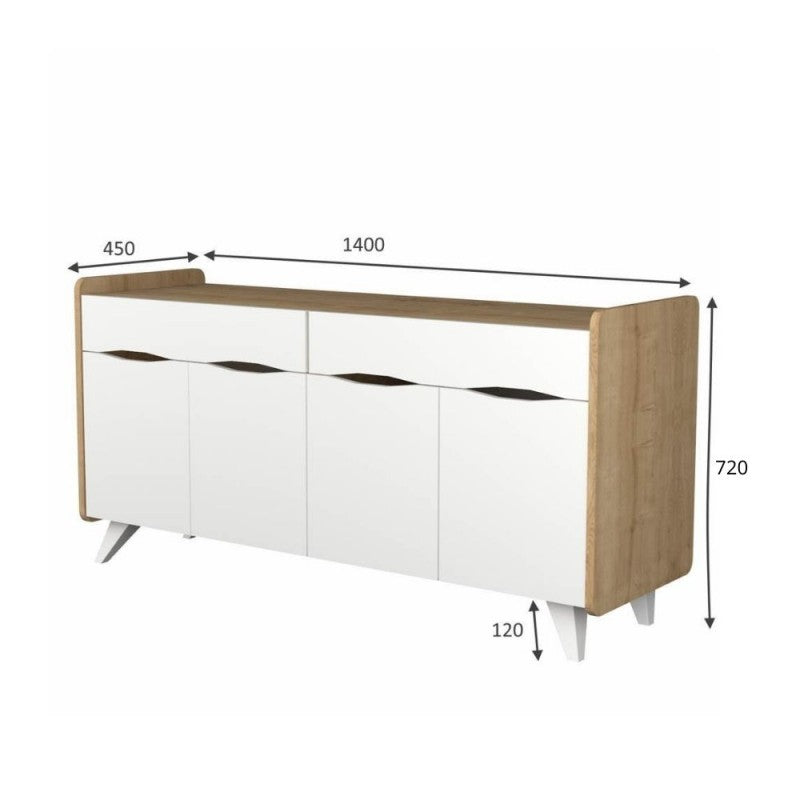 Credenza Madia Design Moderno Grigio cemento per Soggiorno