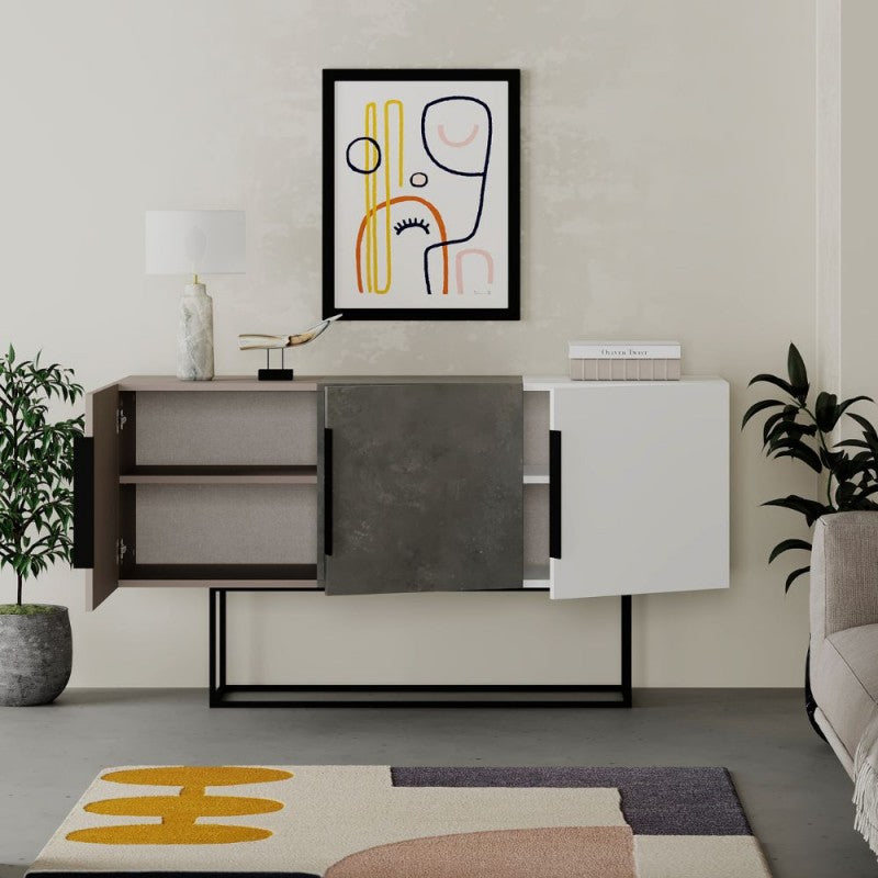 Credenza Madia 3 Ante da Soggiorno Salone Bianco Tortora Cemento