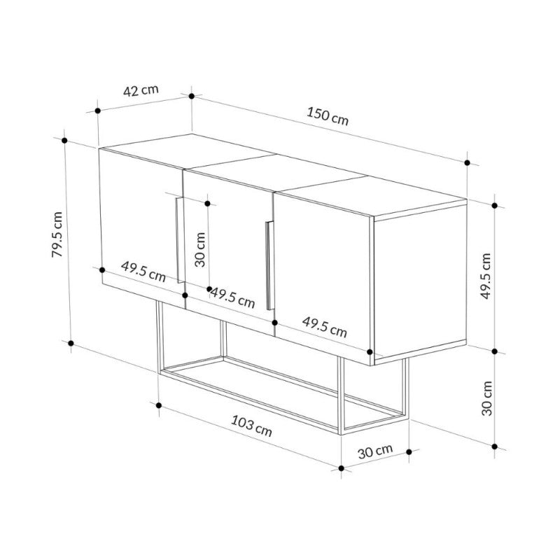 Credenza Madia 3 Ante da Soggiorno Salone Bianco Tortora Cemento
