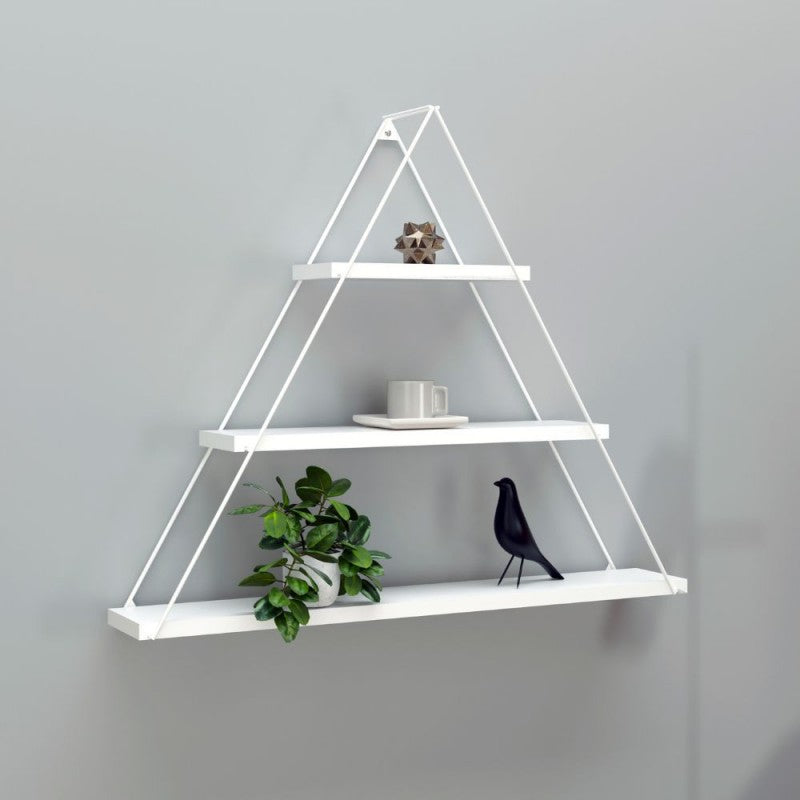 Scaffale Con 3 Ripiani Triangolare a Muro Acciaio e Legno Bianco