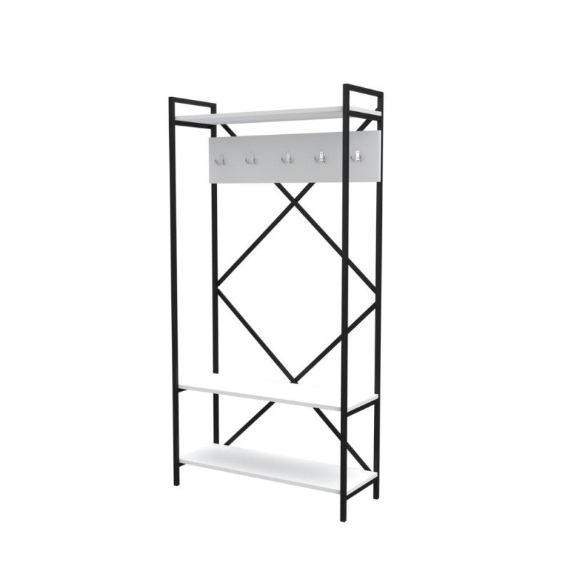 Scaffale per Ingresso Bianco Moderno con Ganci e Ripiani Appendiabiti