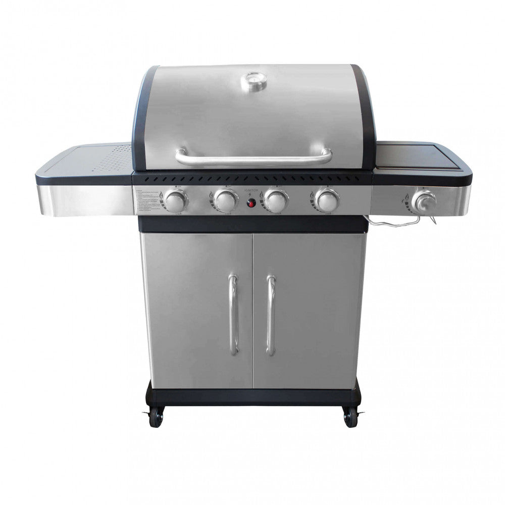 Barbecue a gas in acciaio inox 4 fuochi con fornello laterale da Esterno