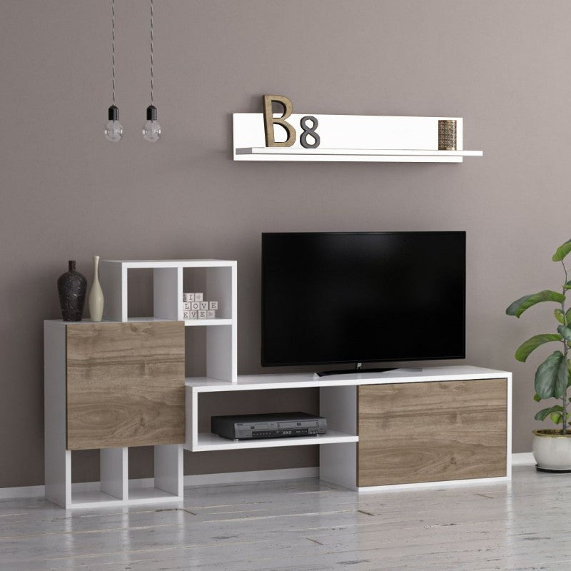 Parete Attrezzata in Legno Bianco e Noce Mobile Porta TV Moderno per Salotto
