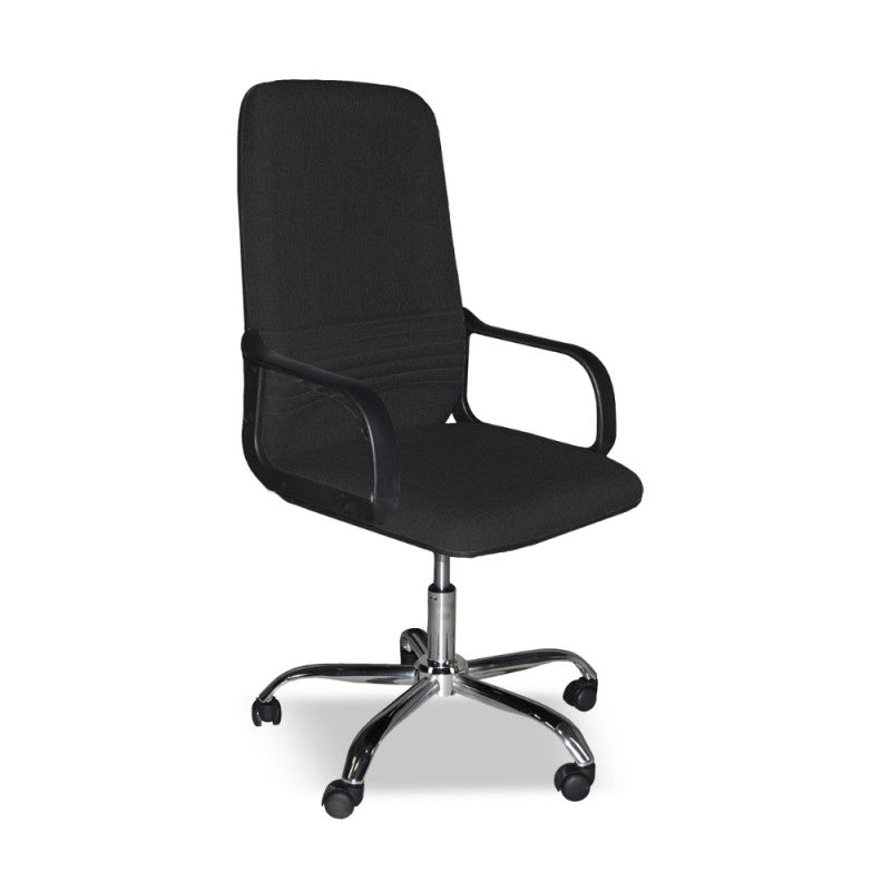 Sedia da Ufficio Imbottita in Tessuto Nero e base Cromata