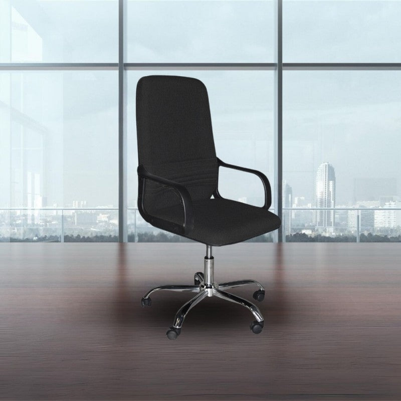 Sedia da Ufficio Imbottita in Tessuto Nero e base Cromata