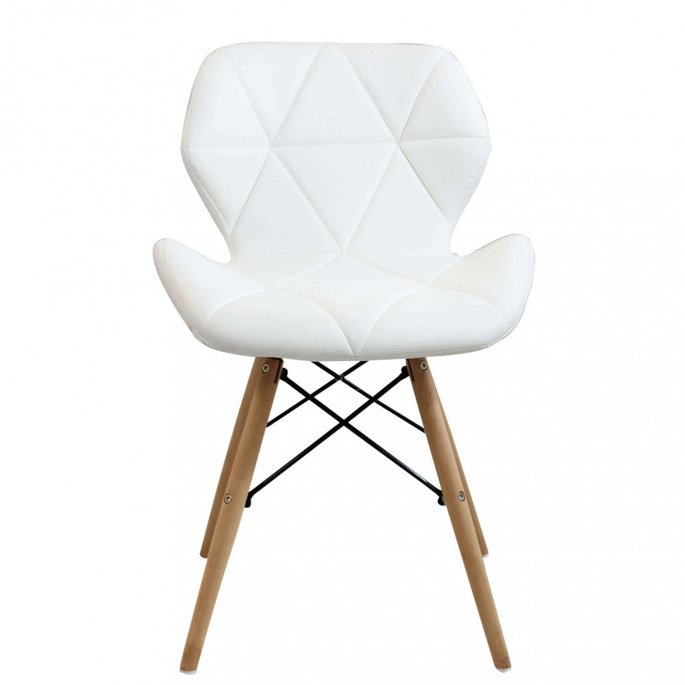 Sedia bianca in ecopelle con gambe in legno senza braccioli Salotto
