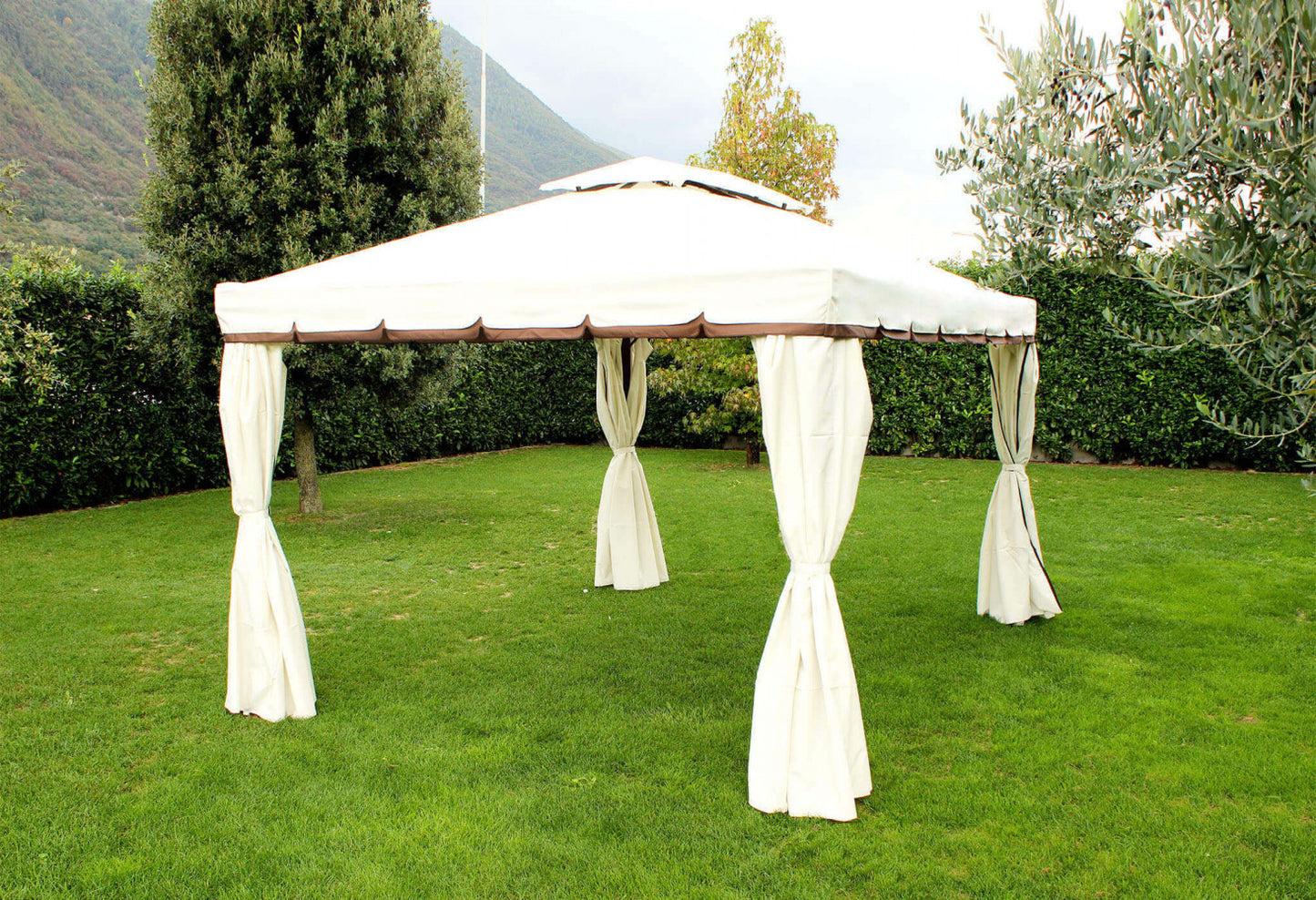 Gazebo Quadrato 3x3 Ecrù con Tende e Zanzariere