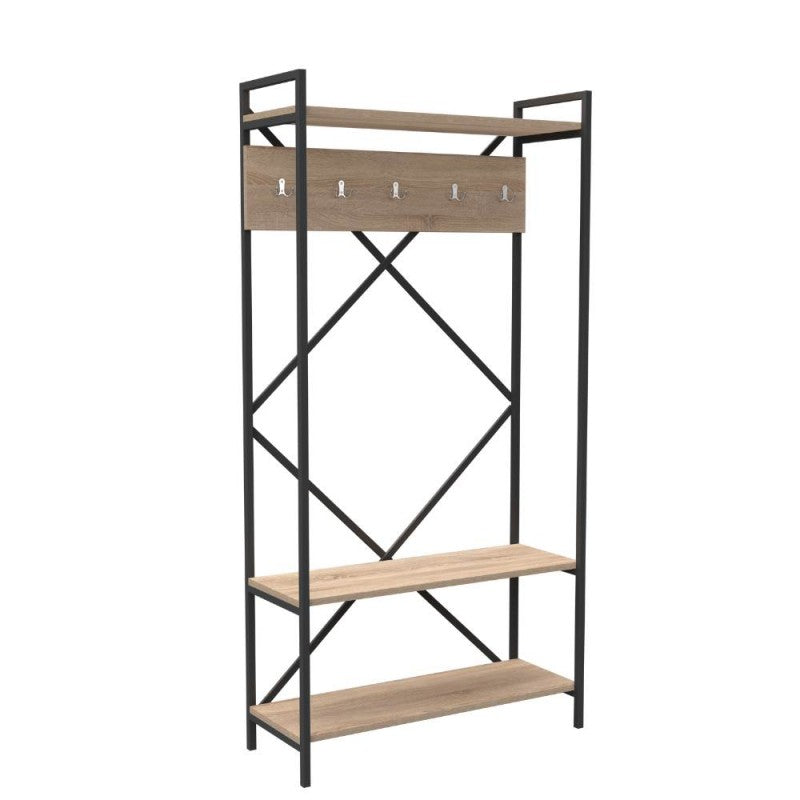 Scaffale Rovere per Ingresso Metallo e Legno Ganci Appendiabiti