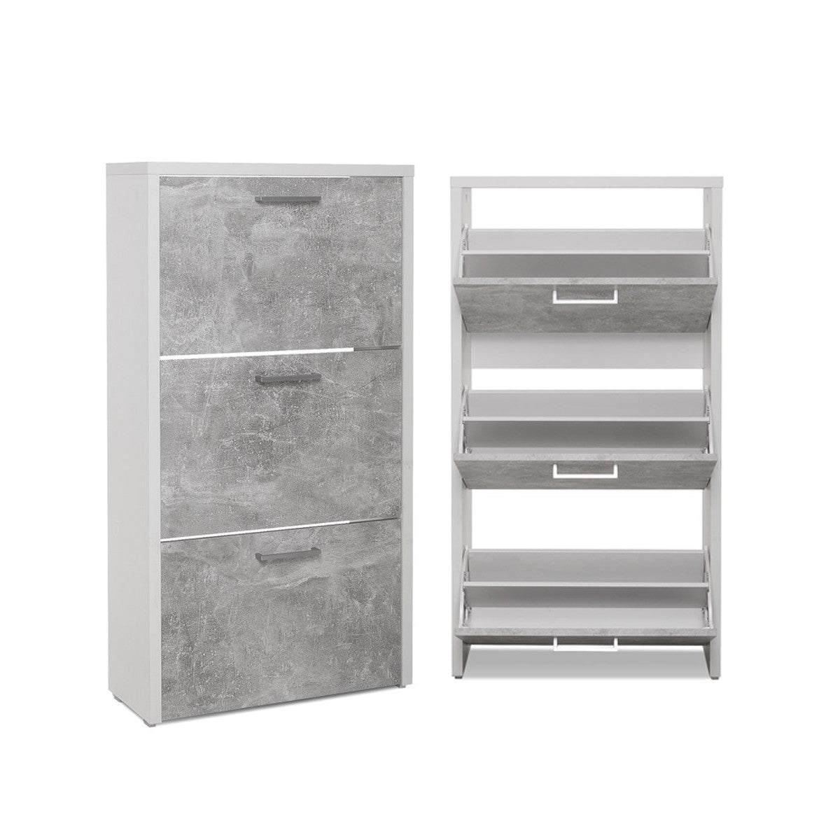 Scarpiera 3 Ante a Ribalta Mobile basso Scarpe 60 cm Grigio Bianco