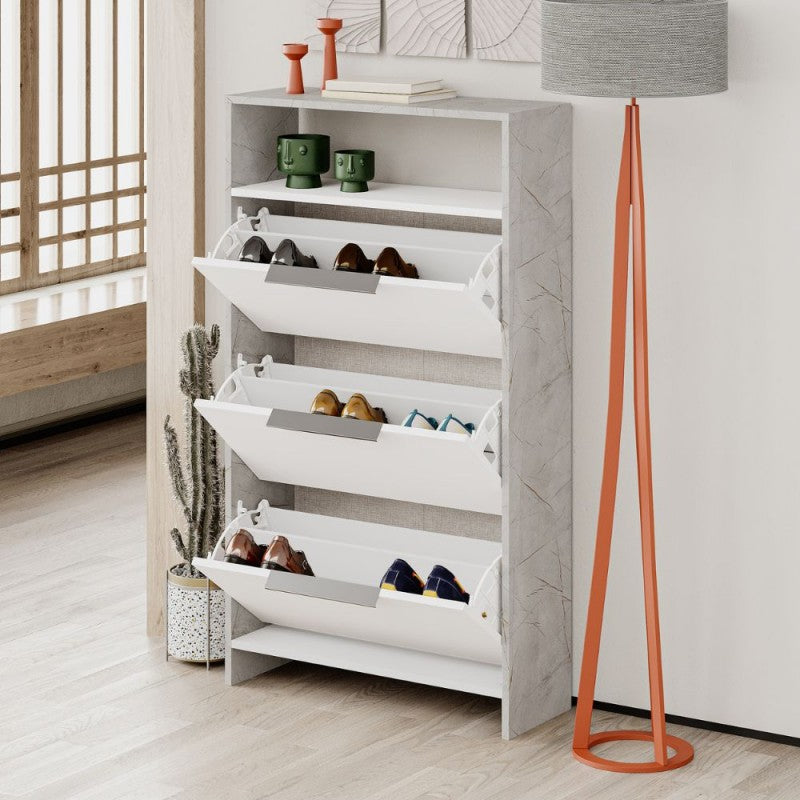 Scarpiera a Ribalta 3 ante Bianco Marmo 78x28x139 cm