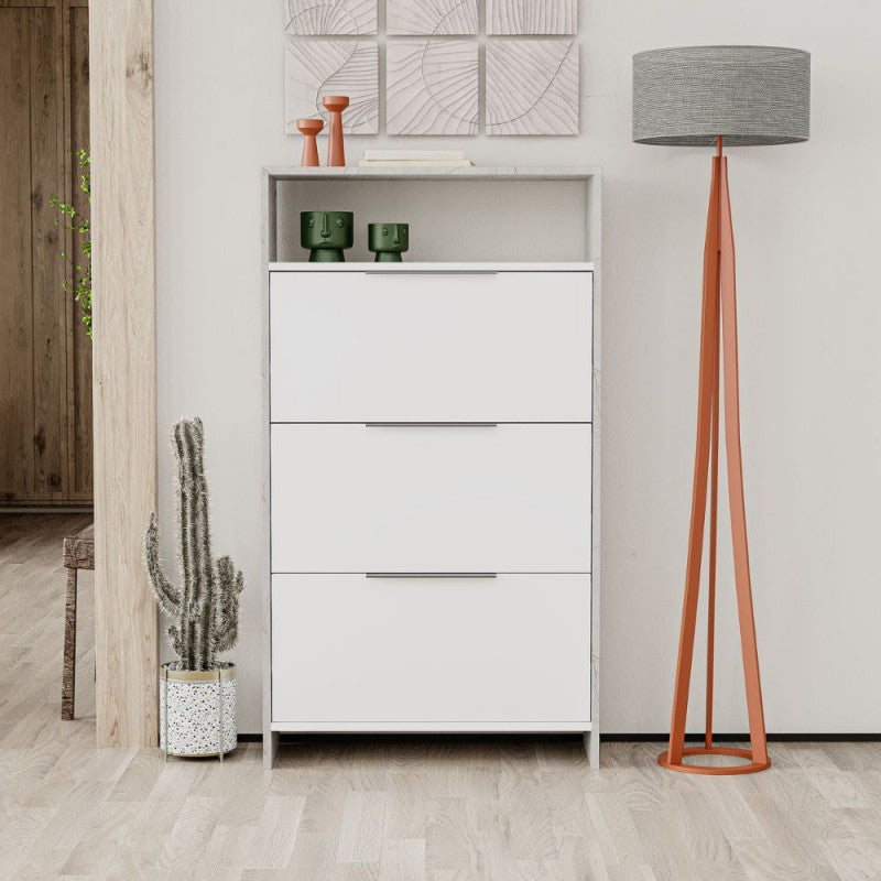 Scarpiera a Ribalta 3 ante Bianco Marmo 78x28x139 cm