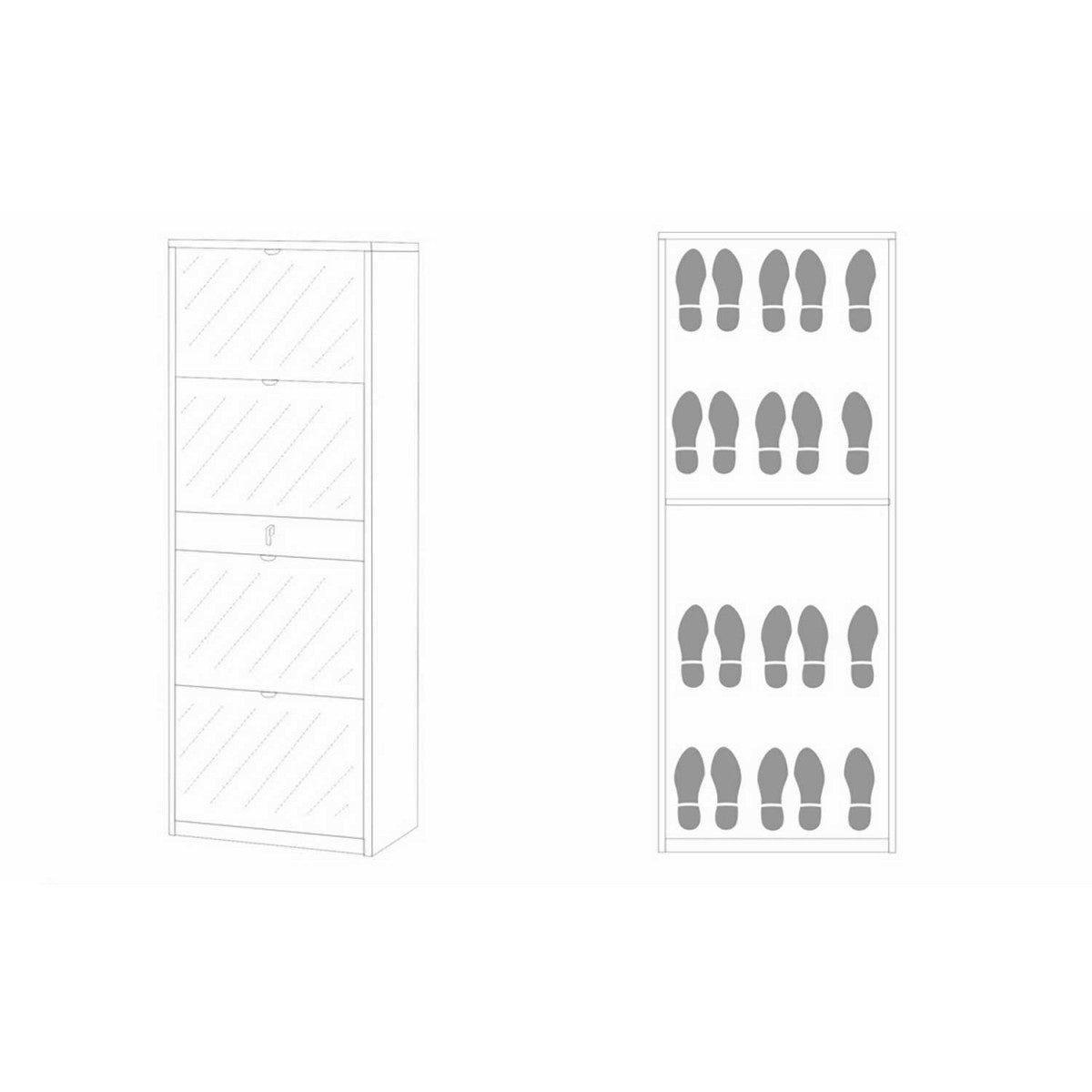 Scarpiera Noce 4 Ante a Specchio Doppia Ribalta con Cassetto Porta Scarpe
