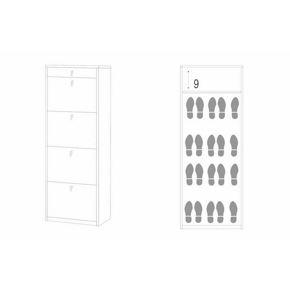 Scarpiera Noce 4 Ante a Specchio Ribalta Doppia 20 Paia Cassetto Scarpe