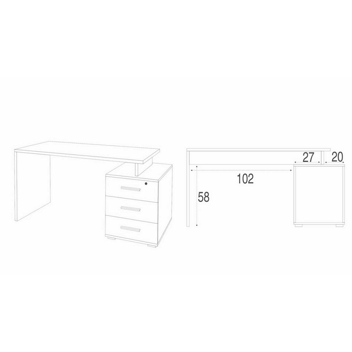 Scrivania 155 cm Ossido Bianco con Cassettiera Grande Ufficio Cameretta