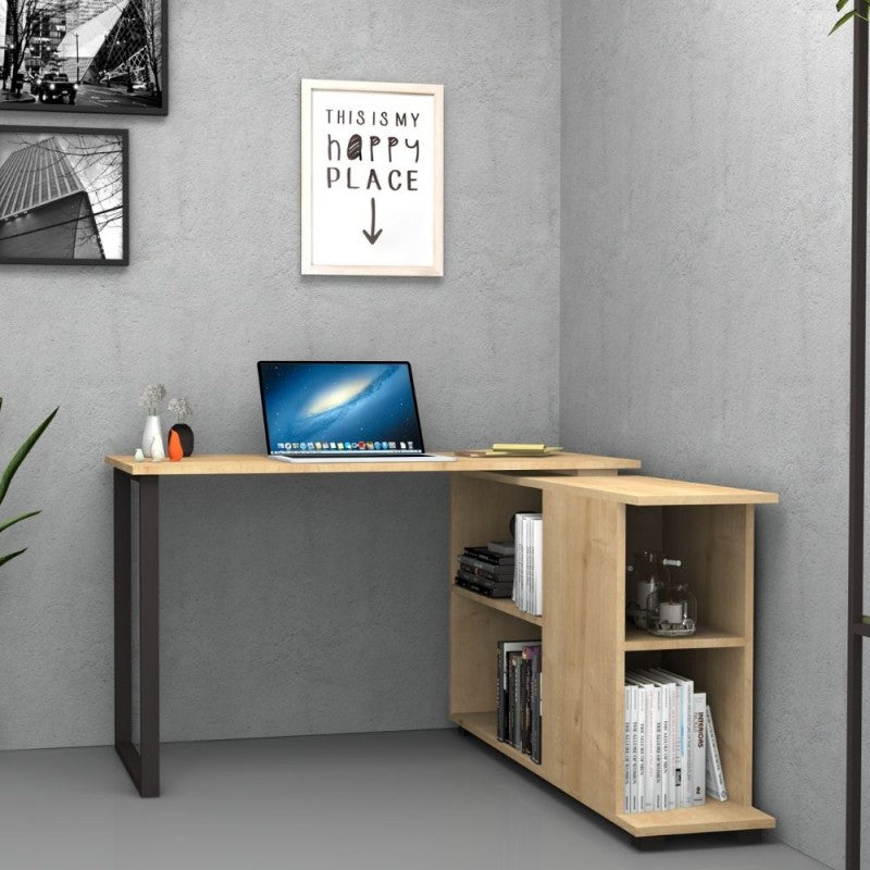 Scrivania Rovere Angolare da Ufficio con Libreria 120x60 cm