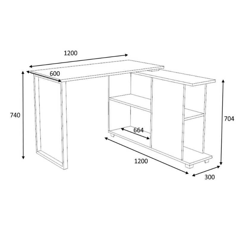 Scrivania Rovere Angolare da Ufficio con Libreria 120x60 cm