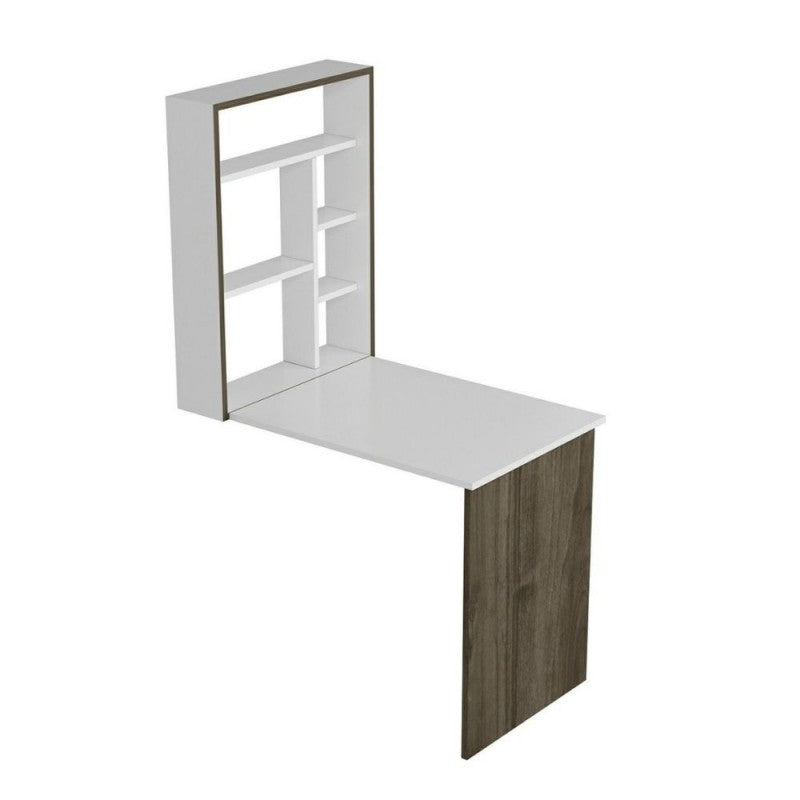 Scrivania a Scomparsa da Parete con Libreria Bianco e noce per Cameretta
