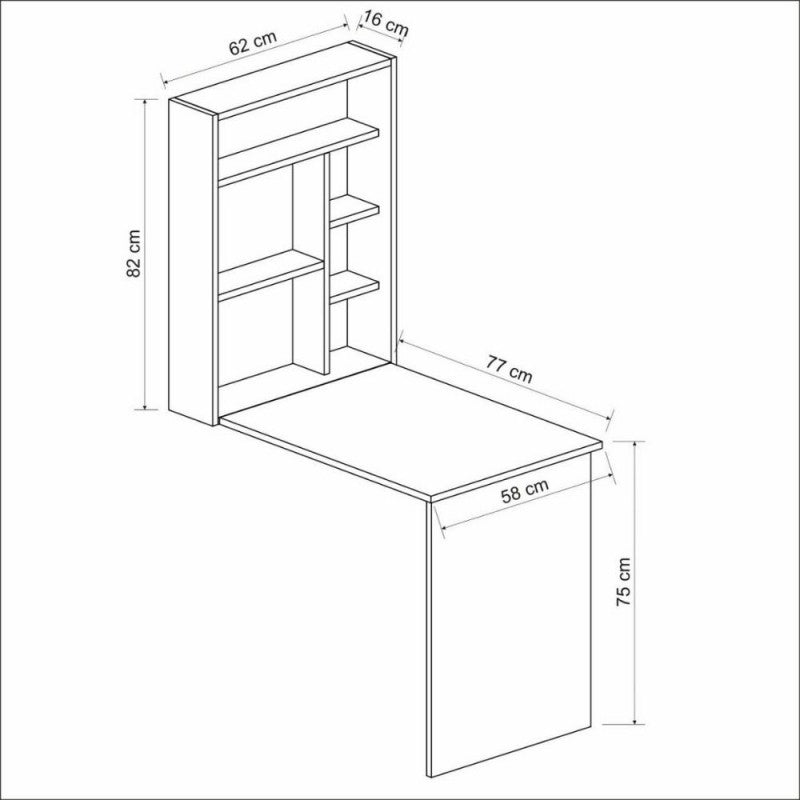 Scrivania a Scomparsa da Parete con Libreria Bianco e noce per Cameretta