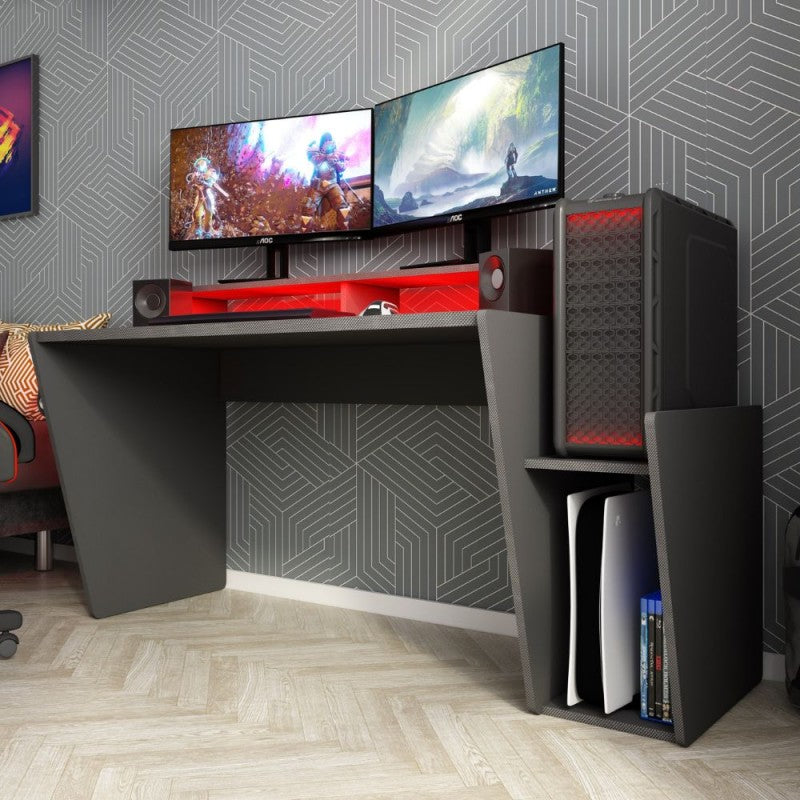 Scrivania da Gaming con Luci a Led 130 cm porta cuffie