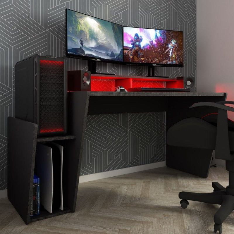 Scrivania da Gaming con Luci a Led 130 cm porta cuffie