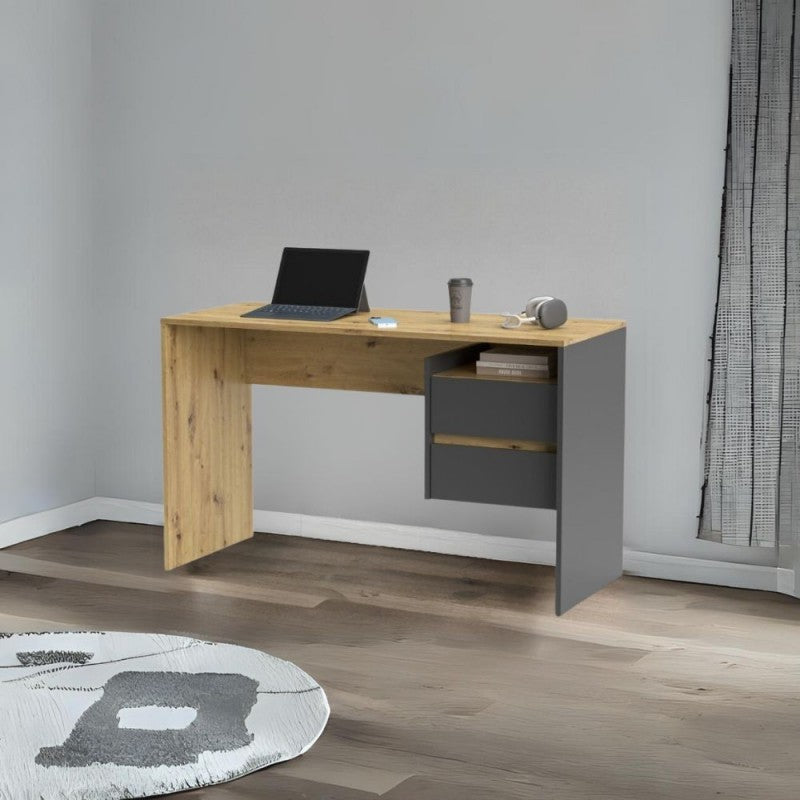 Scrivania Rovere e Antracite Tavolo 130 cm 2 Cassetti Laterali