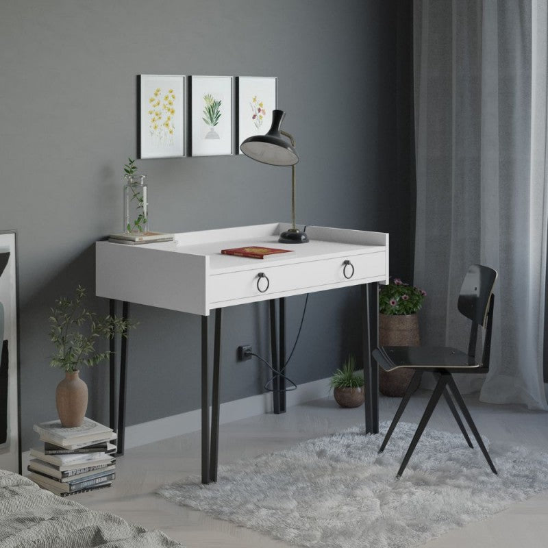 Scrivania Bianca con Gambe nere Cassetto da Cameretta Design moderno