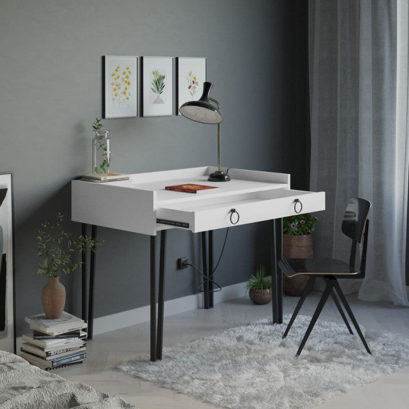 Scrivania Bianca con Gambe nere Cassetto da Cameretta Design moderno
