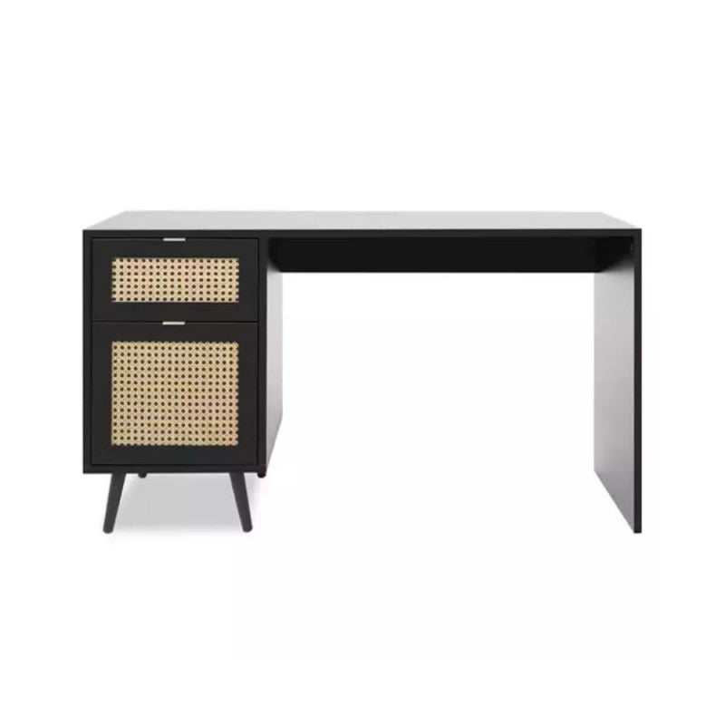 Scrivania Nera effetto Vimini 1 Anta e cassetto Design Moderno da Ufficio Salone