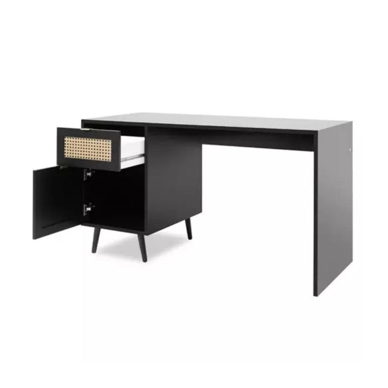 Scrivania Nera effetto Vimini 1 Anta e cassetto Design Moderno da Ufficio Salone