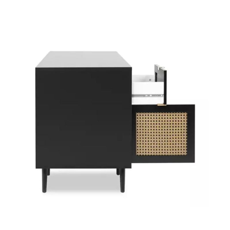 Scrivania Nera effetto Vimini 1 Anta e cassetto Design Moderno da Ufficio Salone