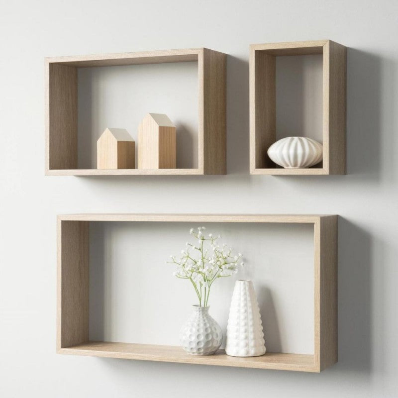 Set 3 mensole a Muro Rettangolari Rovere Scaffali da Parete