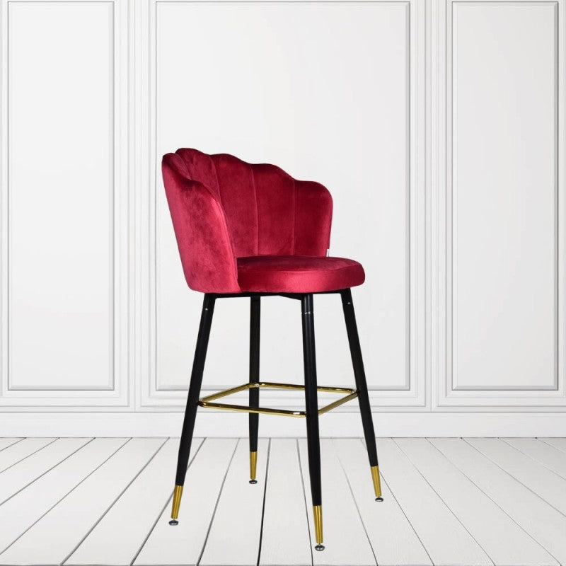 Set di 2 Sedie Rosso Alti Rivestiti in Velluto Sedia da Bar Elegante