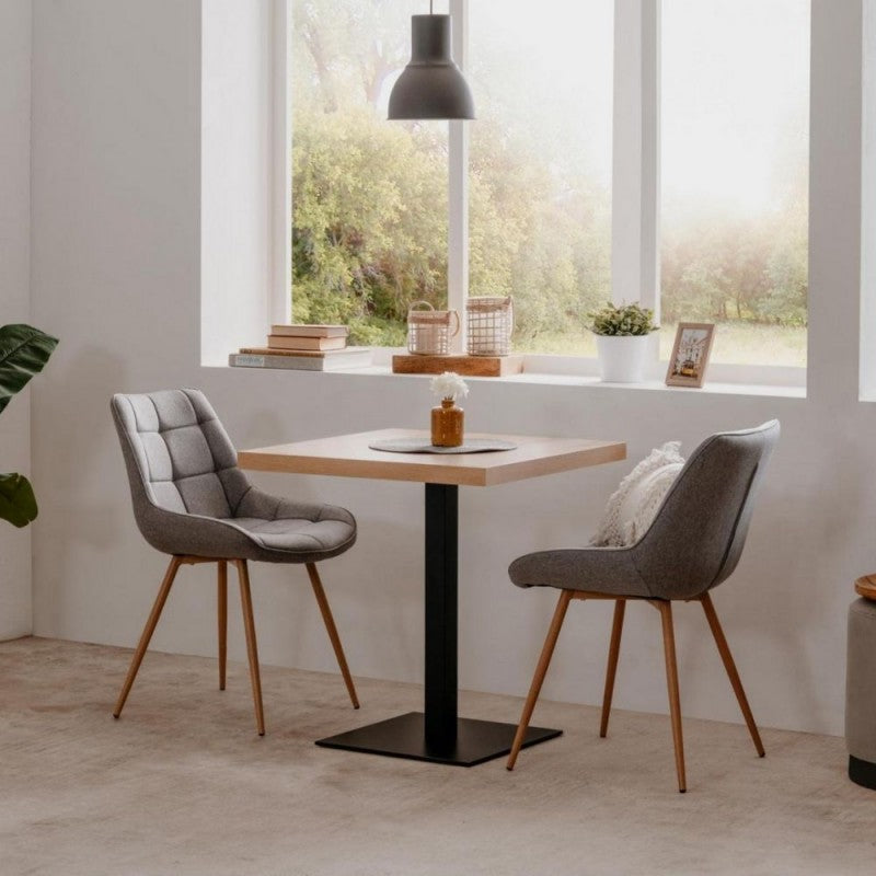 Tavolo Quadrato in Legno 70x70 Rovere con Base Nera da Cucina per Bar Moderno