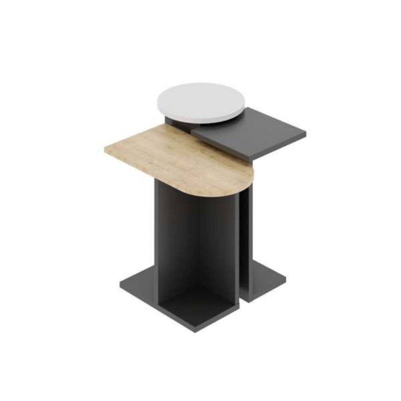 Set 3 Tavolini da Salotto Multiforma Antracite Rovere Bianco