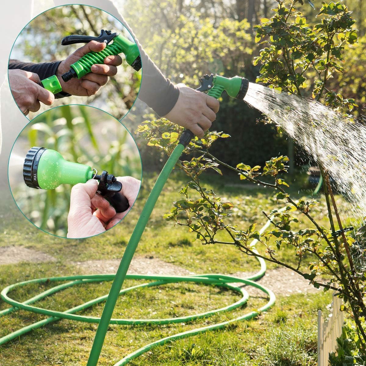 Tubo Acqua Estensibile fino 15 metri con Pistola per Innaffiare Fiori