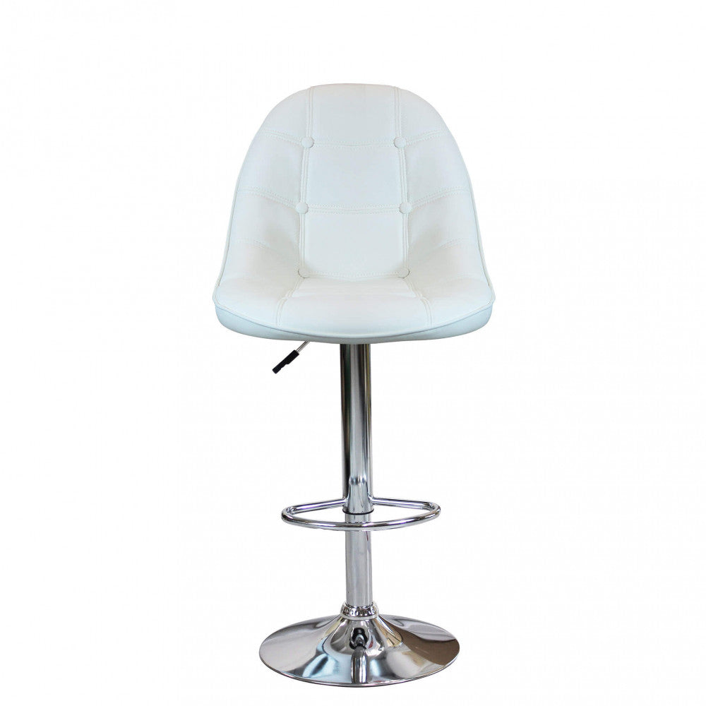 Sgabello Bianco Ecopelle con Struttura in Metallo