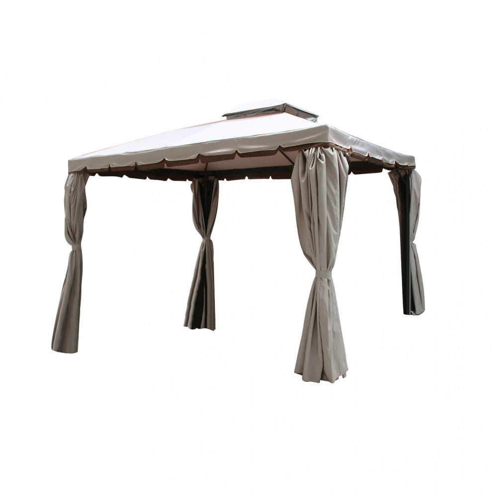Gazebo Quadrato 3x3 Ecrù con Tende e Zanzariere