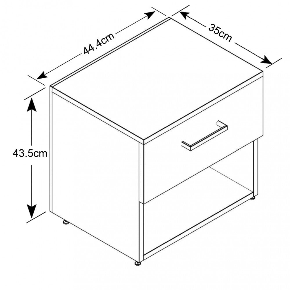 Comodino Salone camera da Letto bianco in truciolare bilaminato, 44x33x43,5 cm
