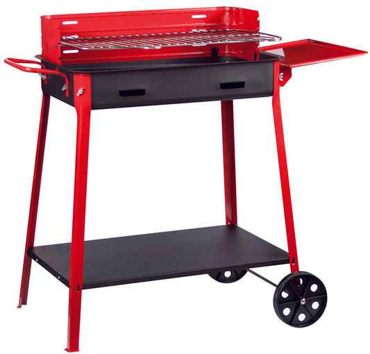 Barbecue con ruote e mensola 60x40 cm in acciaio con griglia cromata