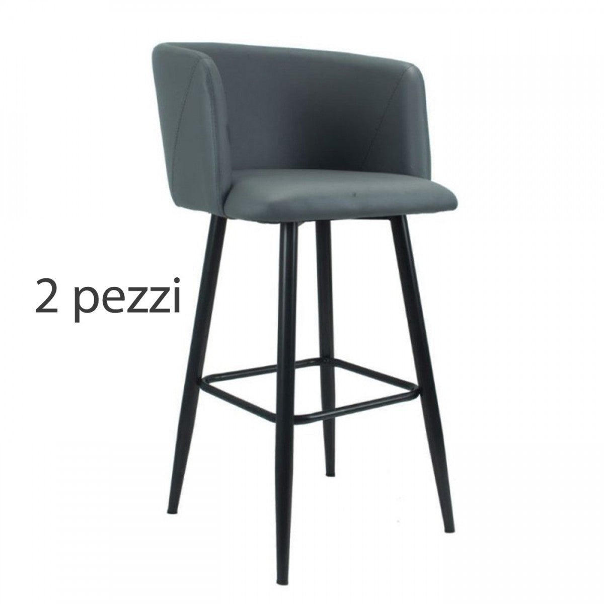 2 Sedie con Seduta in Ecopelle Grigio Set di Sgabelli Alti da Bar