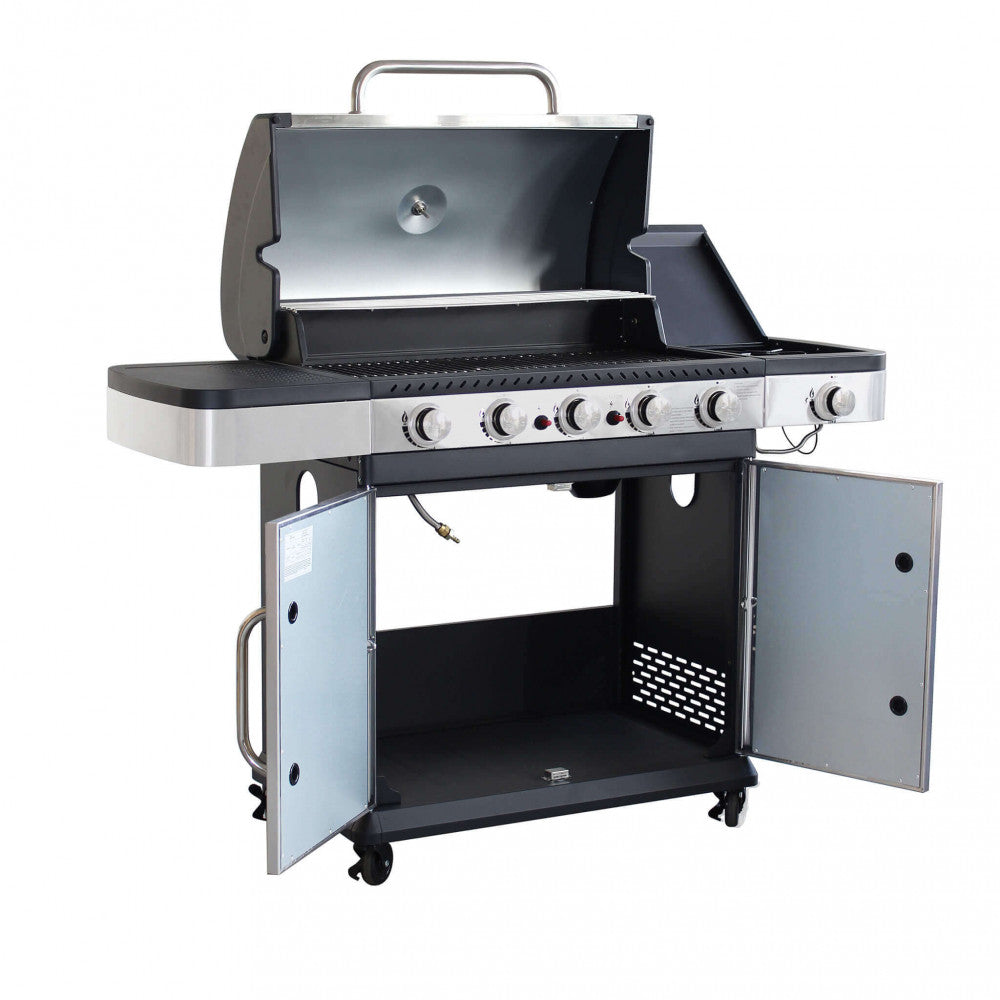 Barbecue a gas in acciaio inox 5 fuochi con fornello laterale