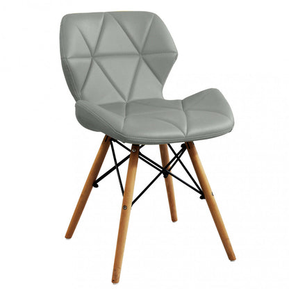 Sedia moderna grigia in ecopelle con gambe in legno Salone Salotto Camera
