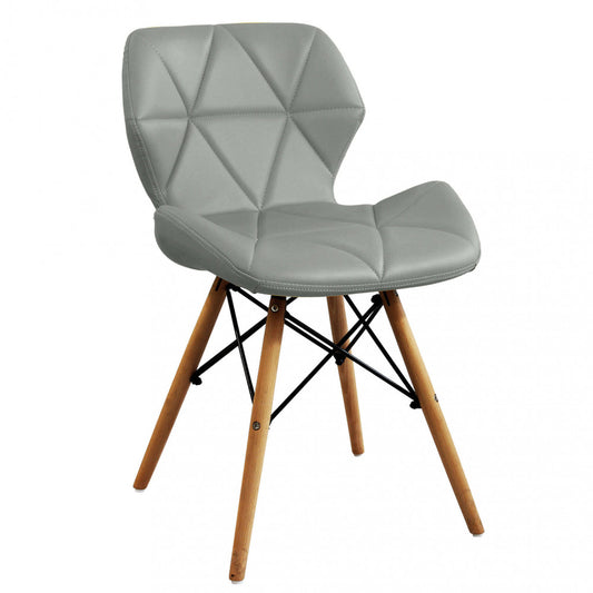 Sedia moderna grigia in ecopelle con gambe in legno Salone Salotto Camera